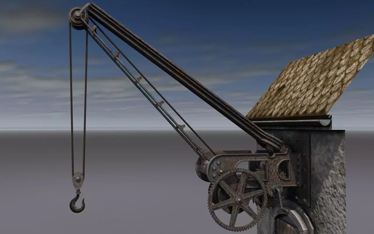 Old port crane on the wall 3D model_0