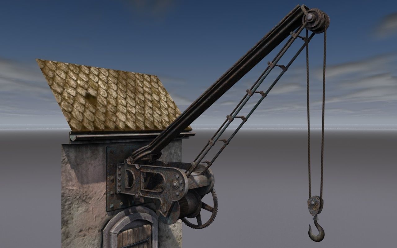 Old port crane on the wall 3D model_3