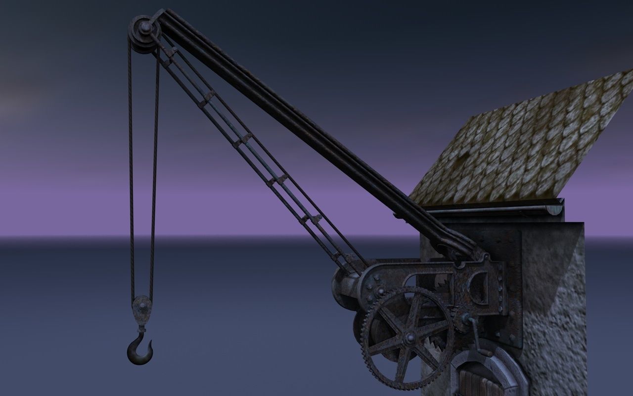 Old port crane on the wall 3D model_7