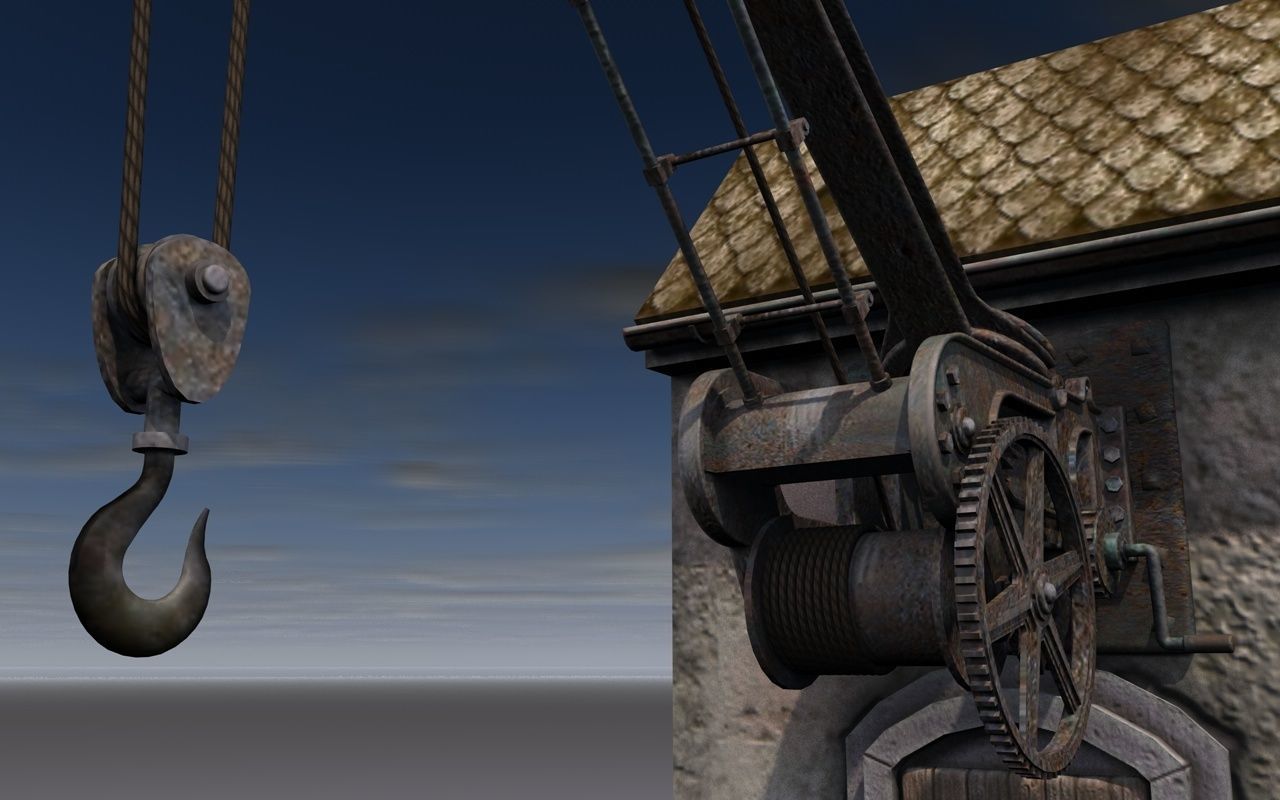 Old port crane on the wall 3D model_6