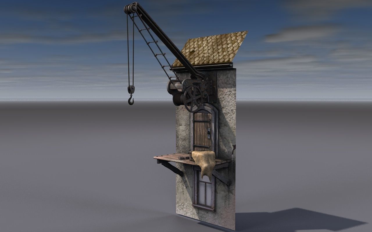 Old port crane on the wall 3D model_1