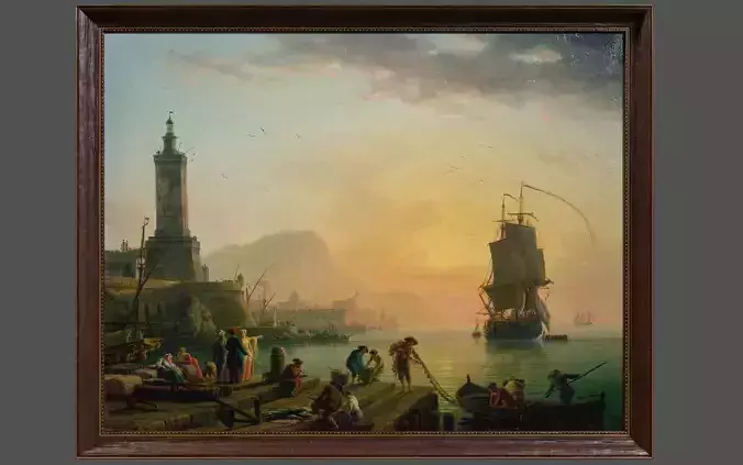 Wooden Frame With Oil Painting Low-poly 3D model
