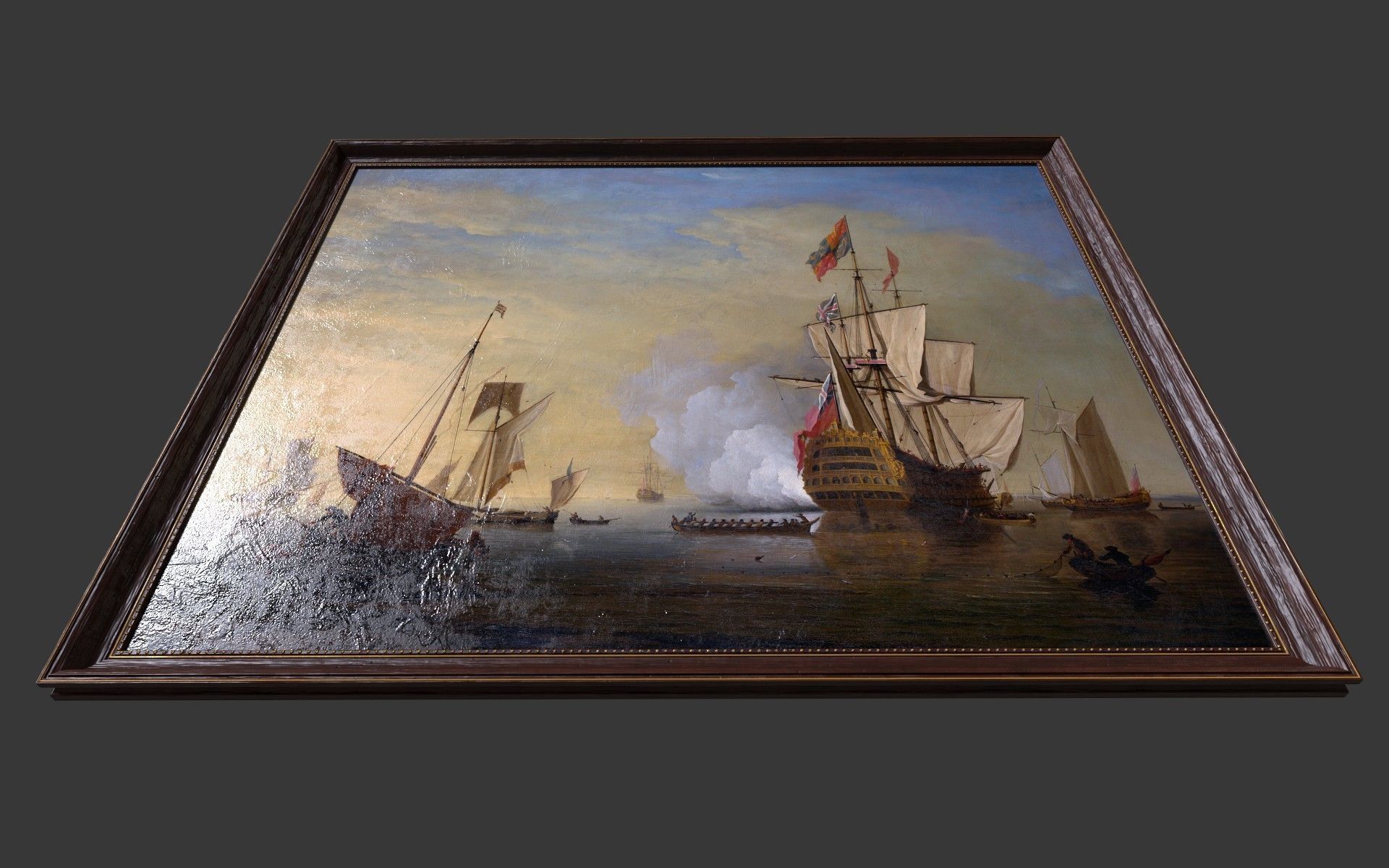 Wooden Frame With Oil Painting Low-poly 3D model_4