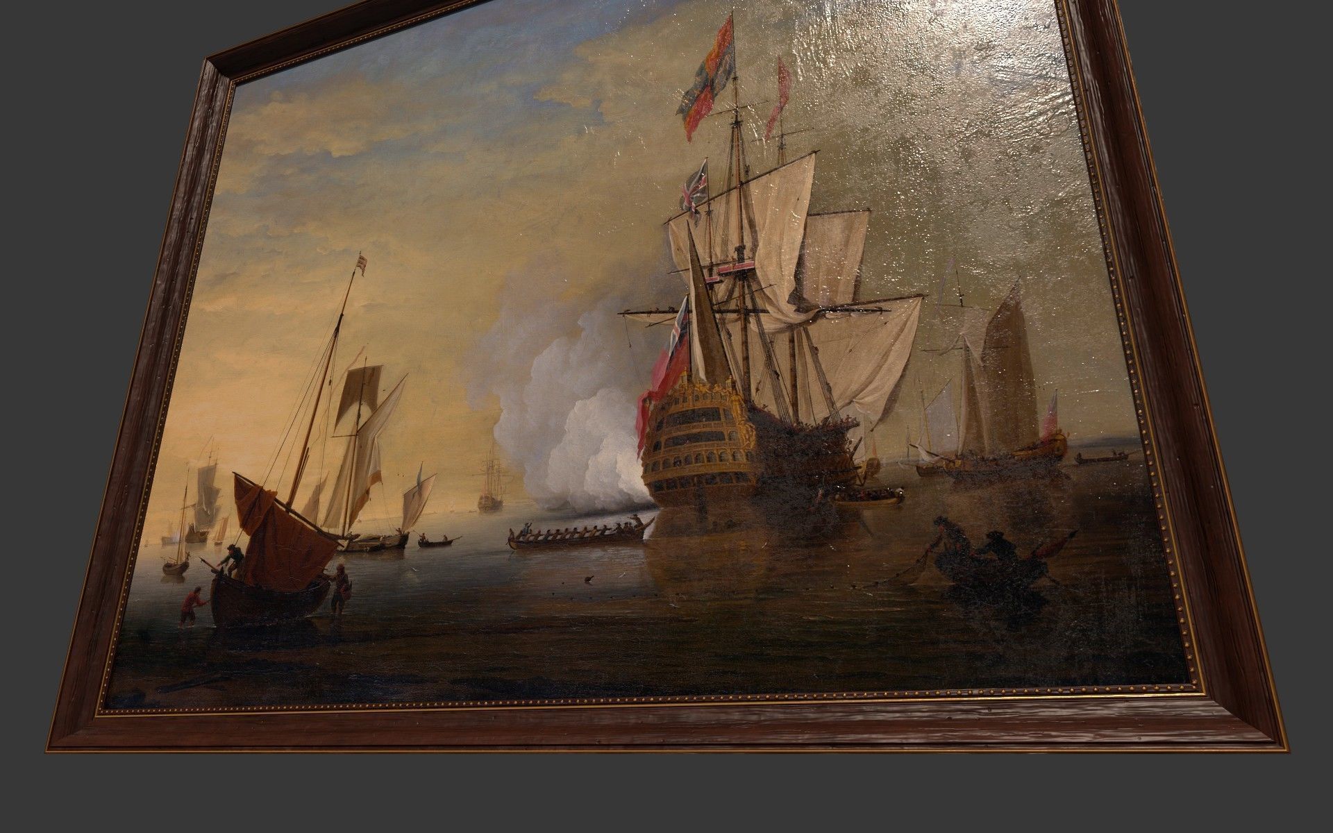 Wooden Frame With Oil Painting Low-poly 3D model_3