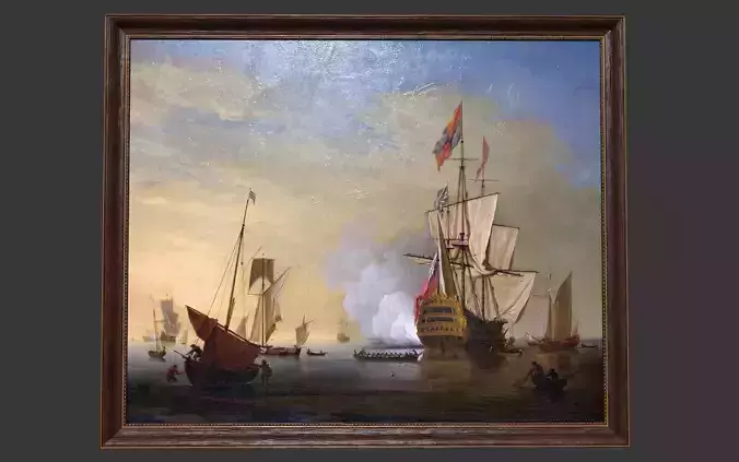 Wooden Frame With Oil Painting Low-poly 3D model