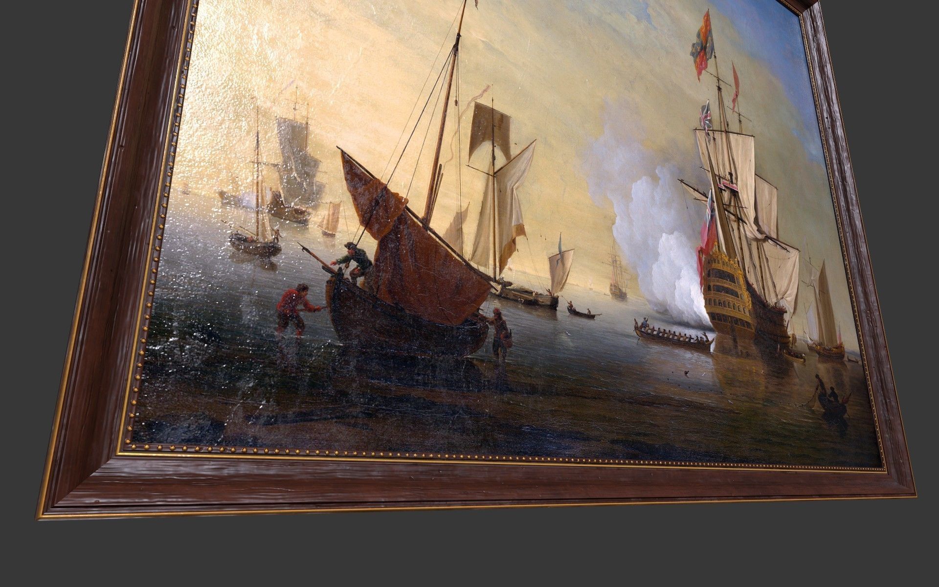 Wooden Frame With Oil Painting Low-poly 3D model_2