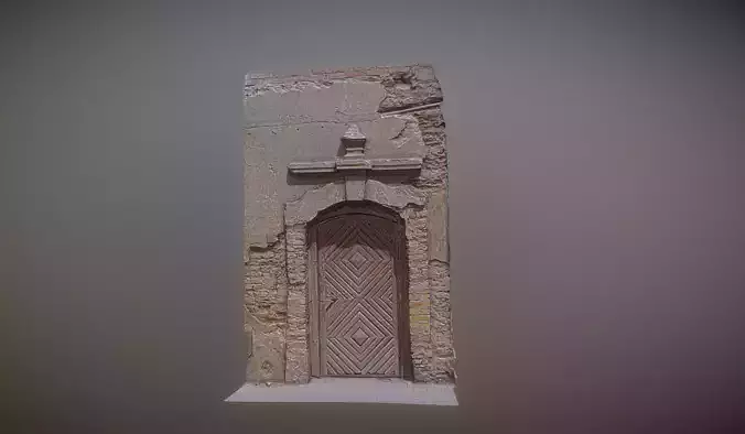 Old broken gate - door with relief decoration Low-poly 3D model