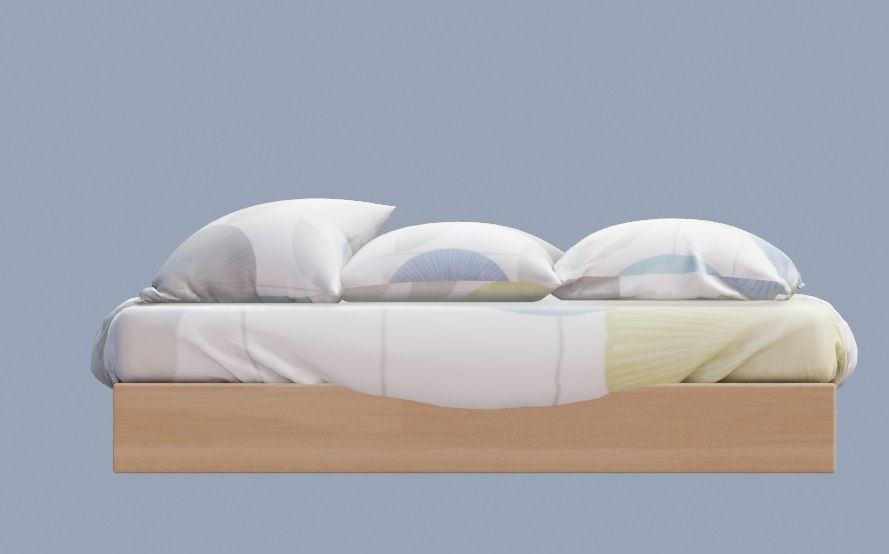 bed with sheet and pillows 3D model_3