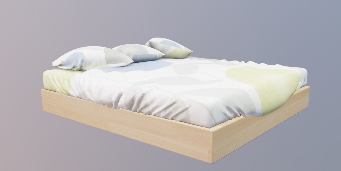 bed with sheet and pillows 3D model_12