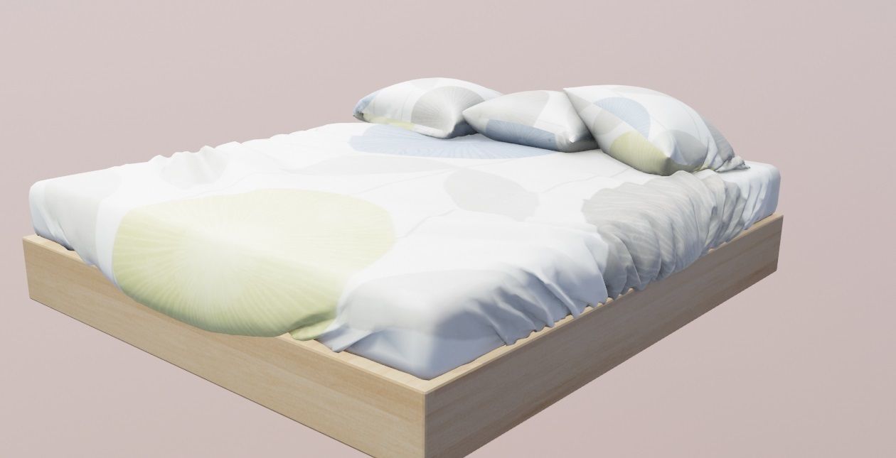 bed with sheet and pillows 3D model_2