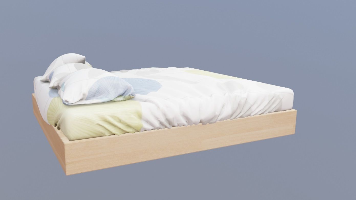 bed with sheet and pillows 3D model_11