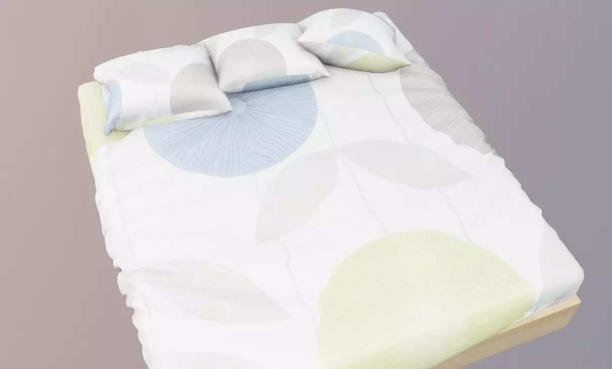 bed with sheet and pillows 3D model_0