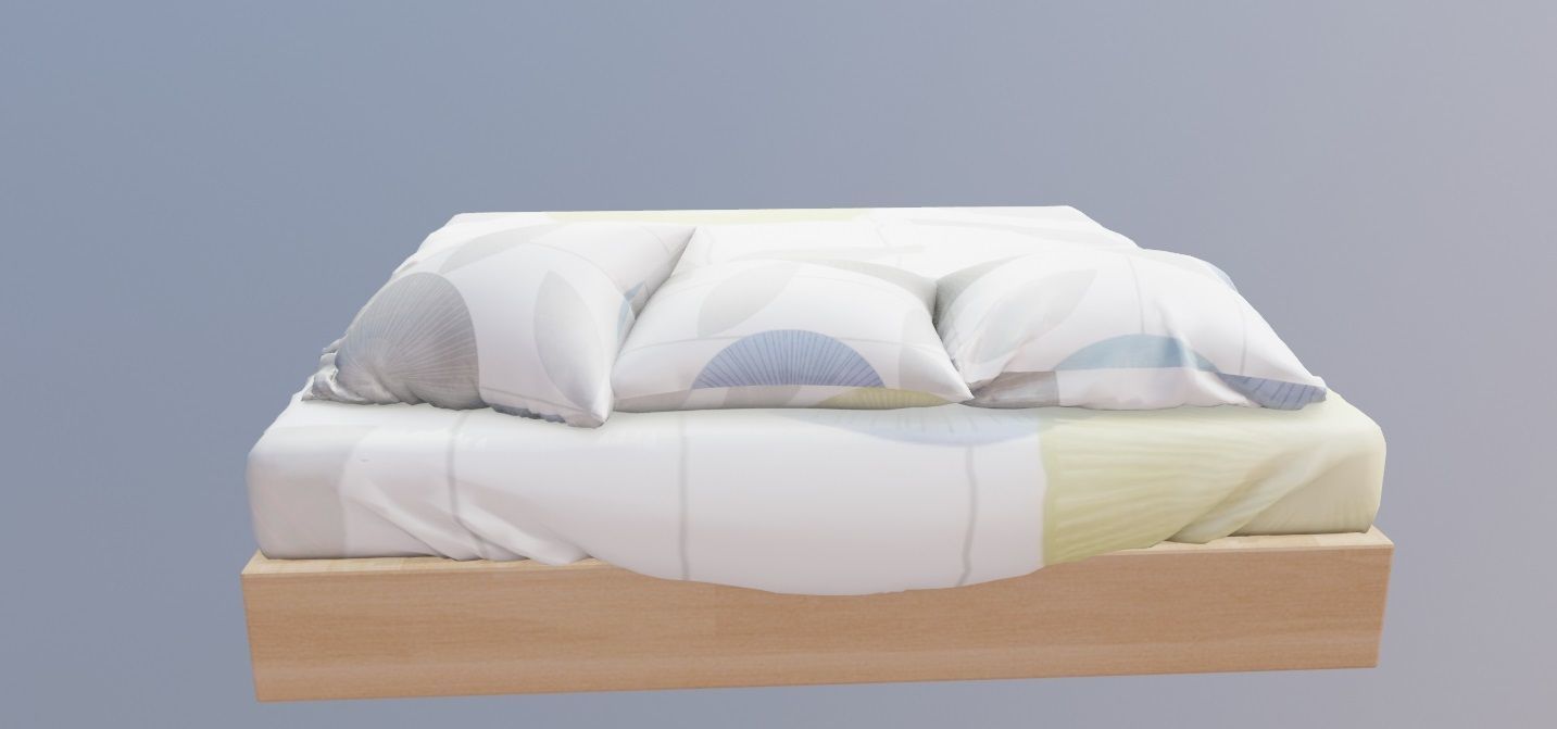 bed with sheet and pillows 3D model_1