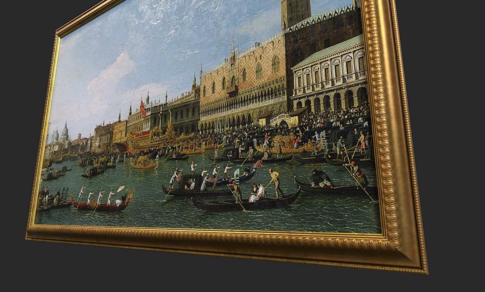 Gold Frame with Stretcher and Oil Painting Low-poly 3D model_4