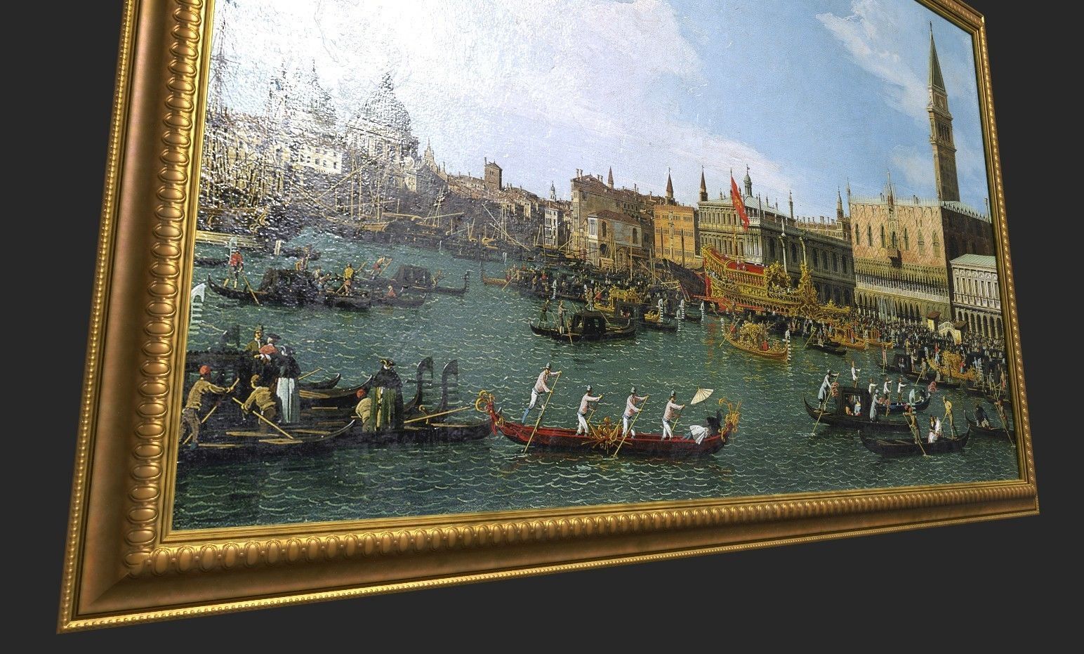 Gold Frame with Stretcher and Oil Painting Low-poly 3D model_2