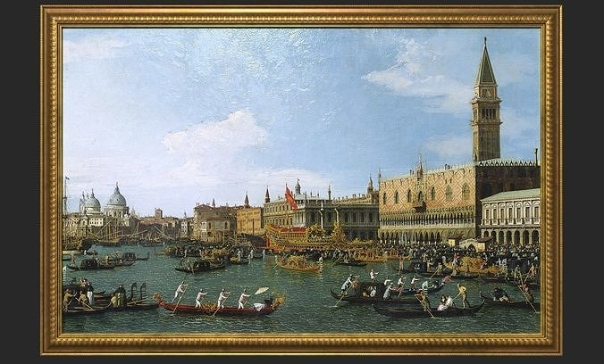 Gold Frame with Stretcher and Oil Painting Low-poly 3D model