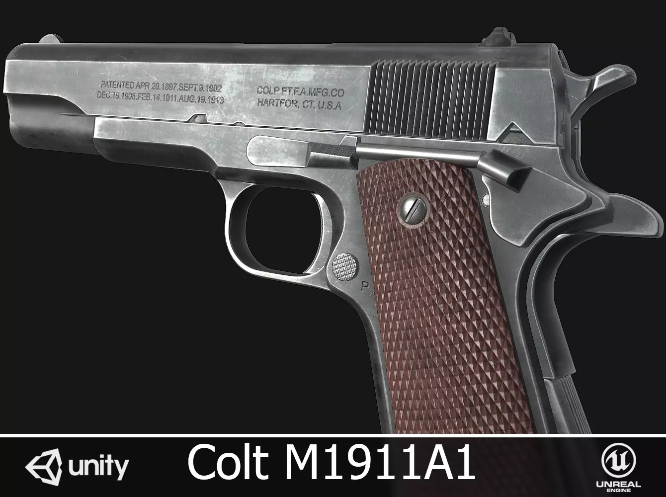 Colt M1911A1 Low-poly 3D model_0