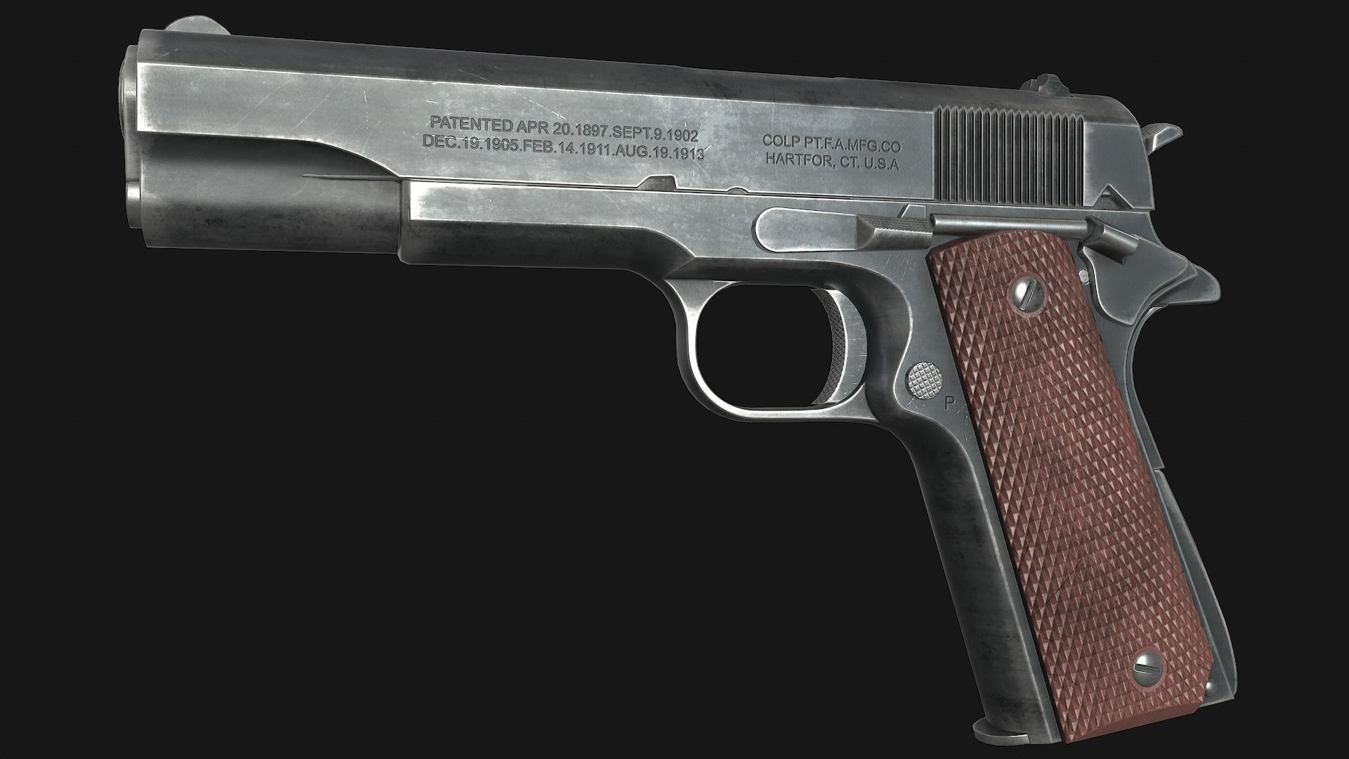 Colt M1911A1 Low-poly 3D model_3