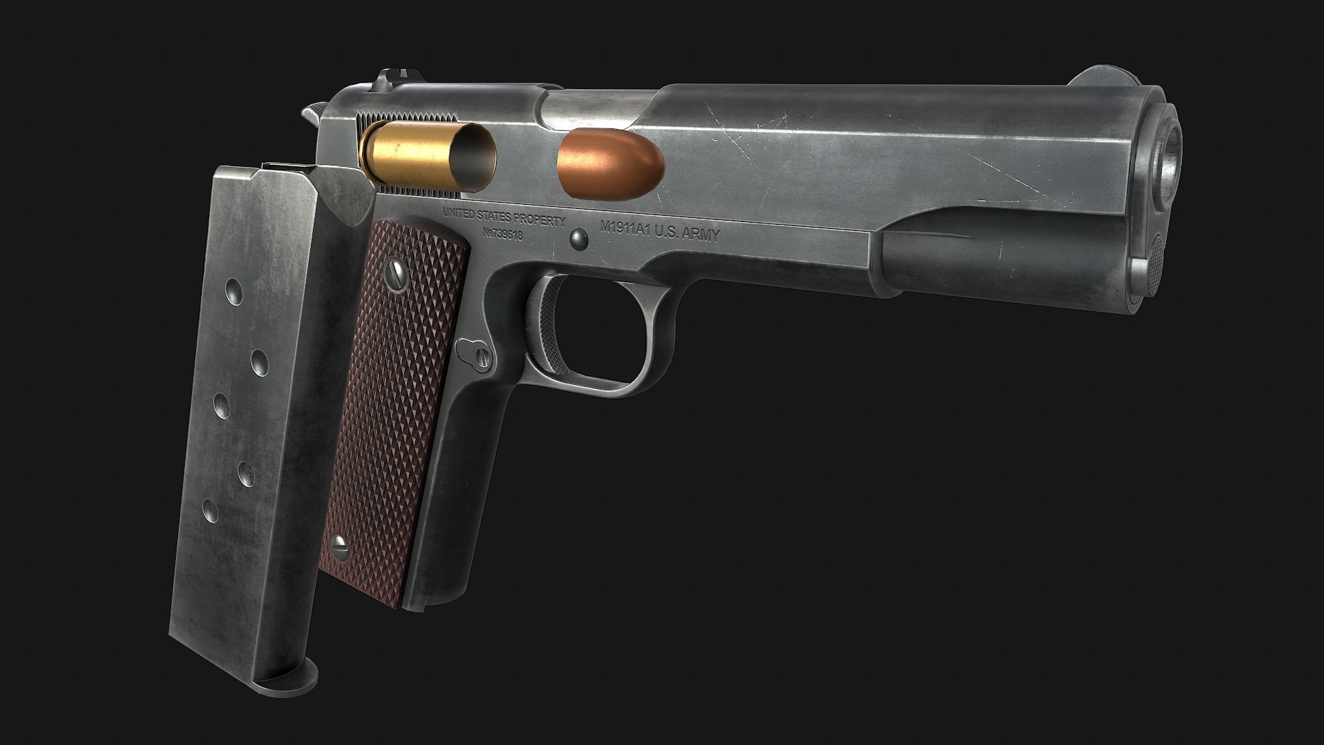 Colt M1911A1 Low-poly 3D model_9