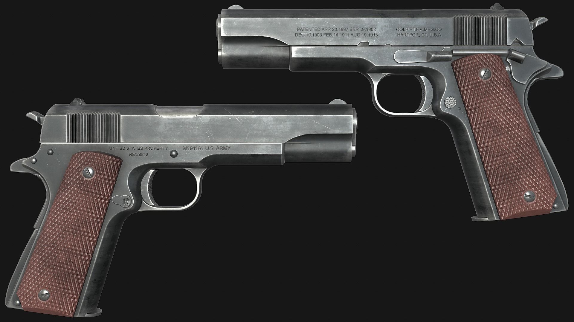 Colt M1911A1 Low-poly 3D model_13