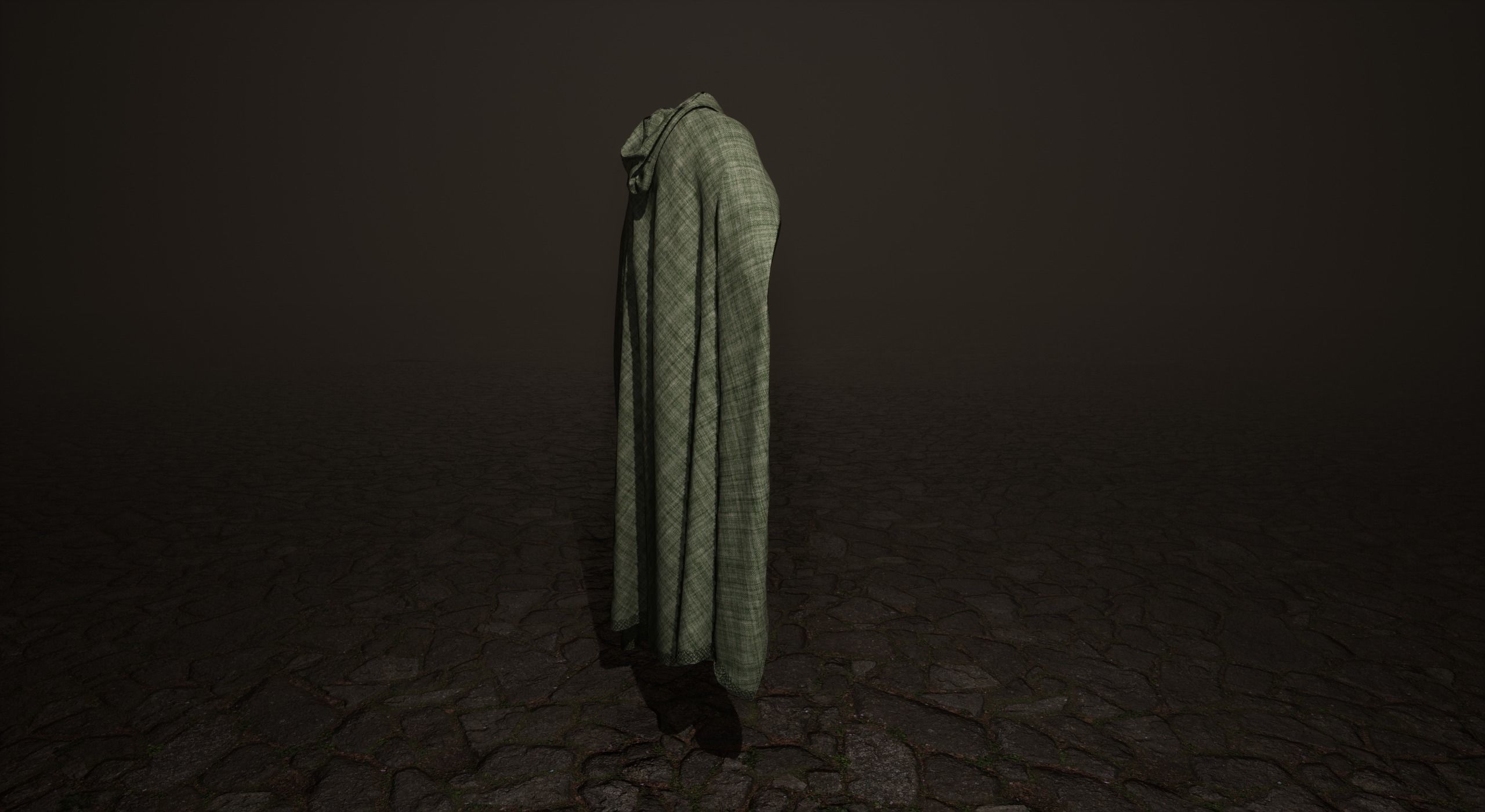Green Hooded Medieval Cloak  Low-poly 3D model_7