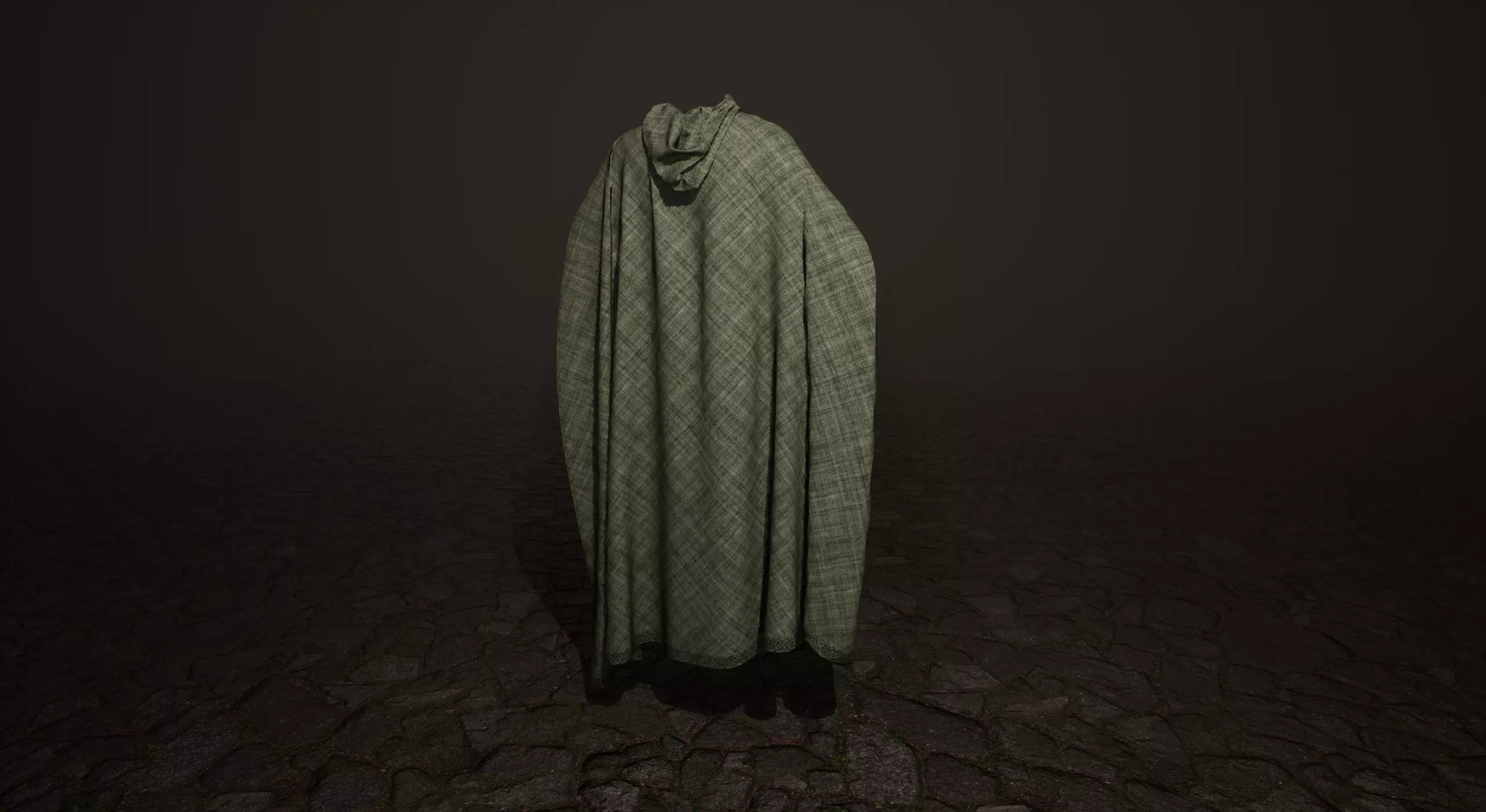 Green Hooded Medieval Cloak  Low-poly 3D model_0