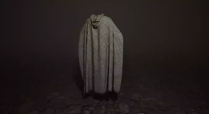 Green Hooded Medieval Cloak  Low-poly 3D model