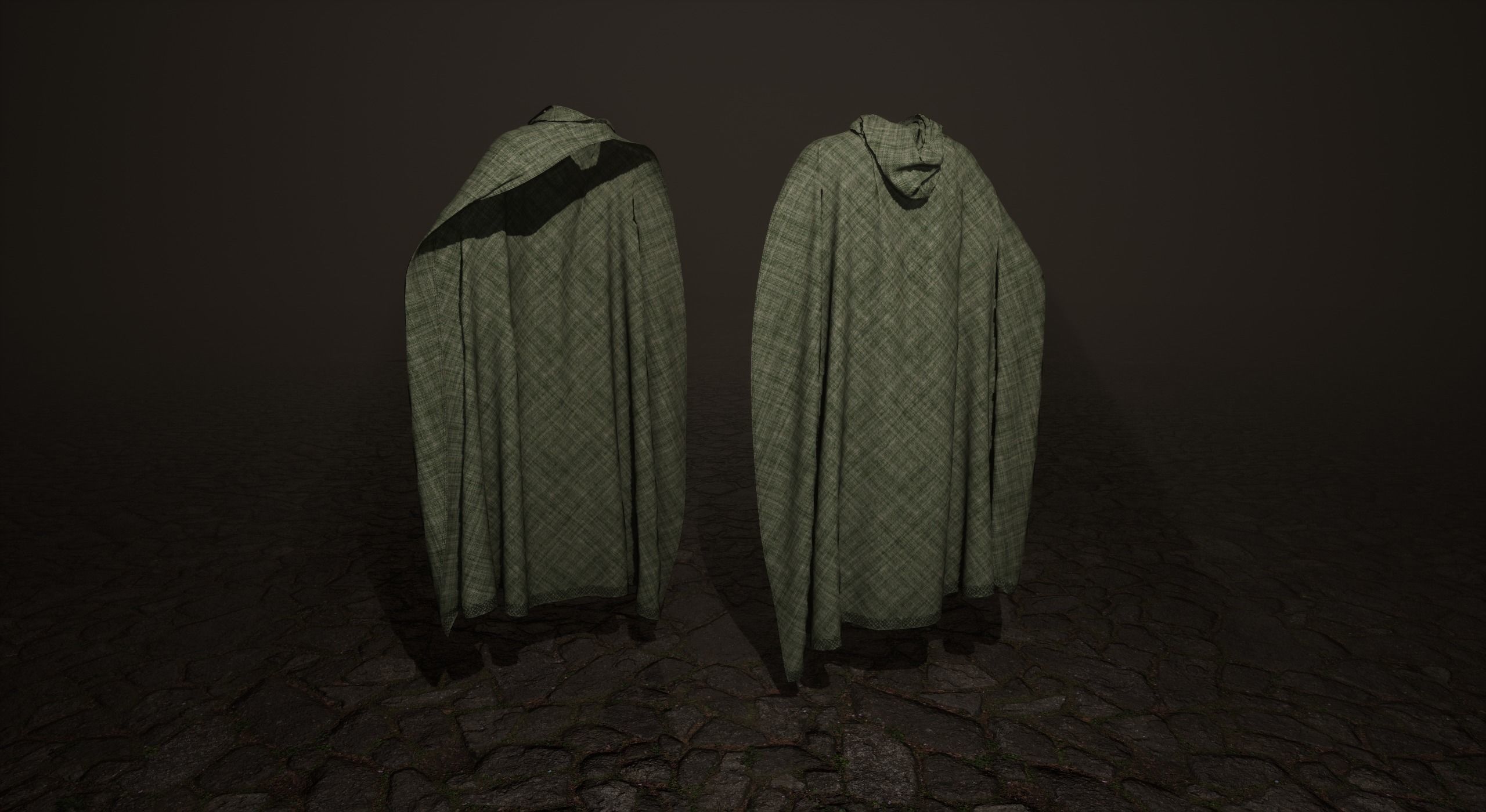 Green Hooded Medieval Cloak  Low-poly 3D model_1