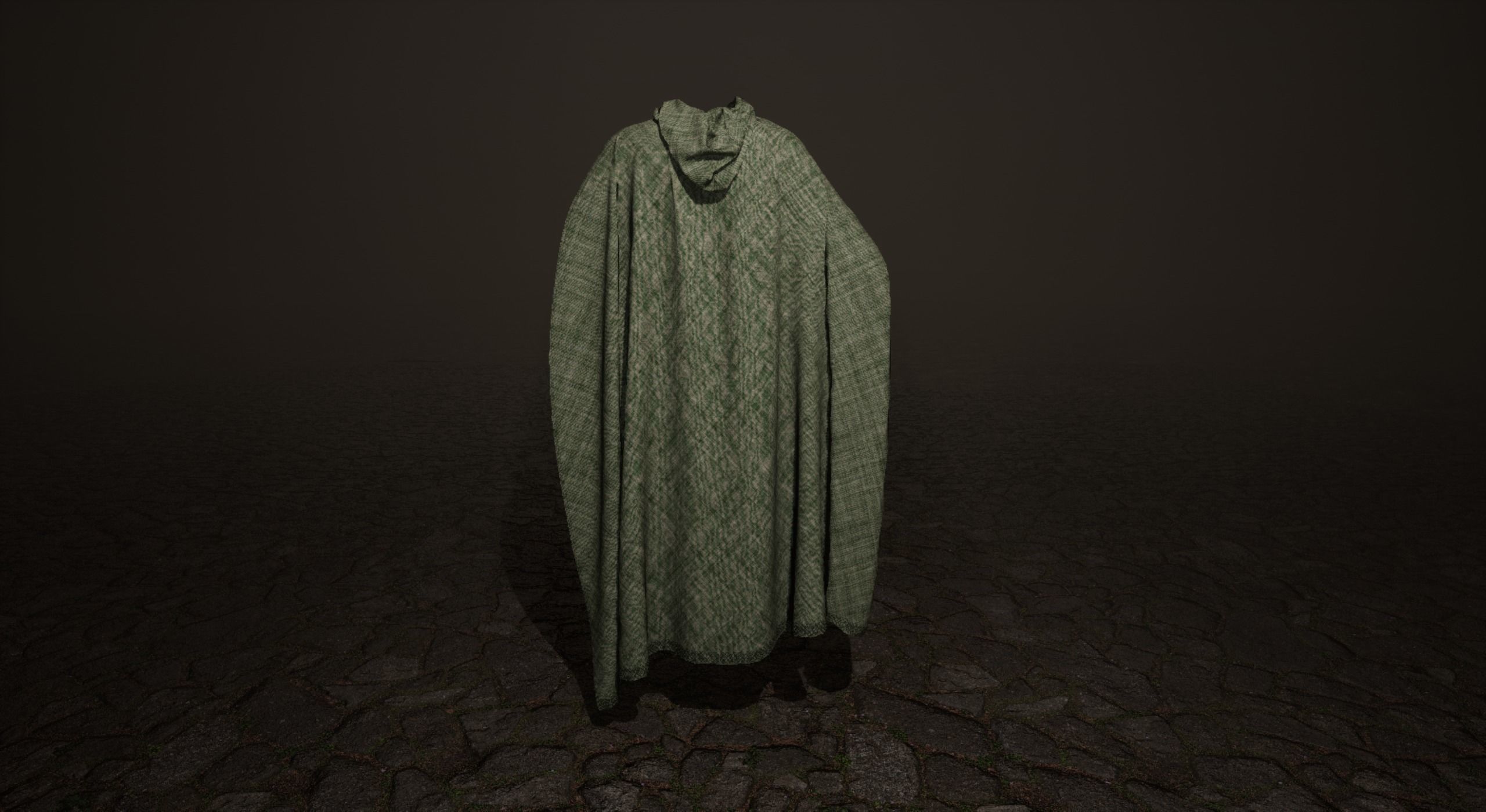 Green Hooded Medieval Cloak  Low-poly 3D model_4