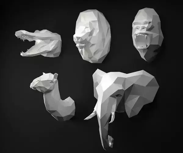 Low Poly Animal Heads SET 2 Low-poly 3D model