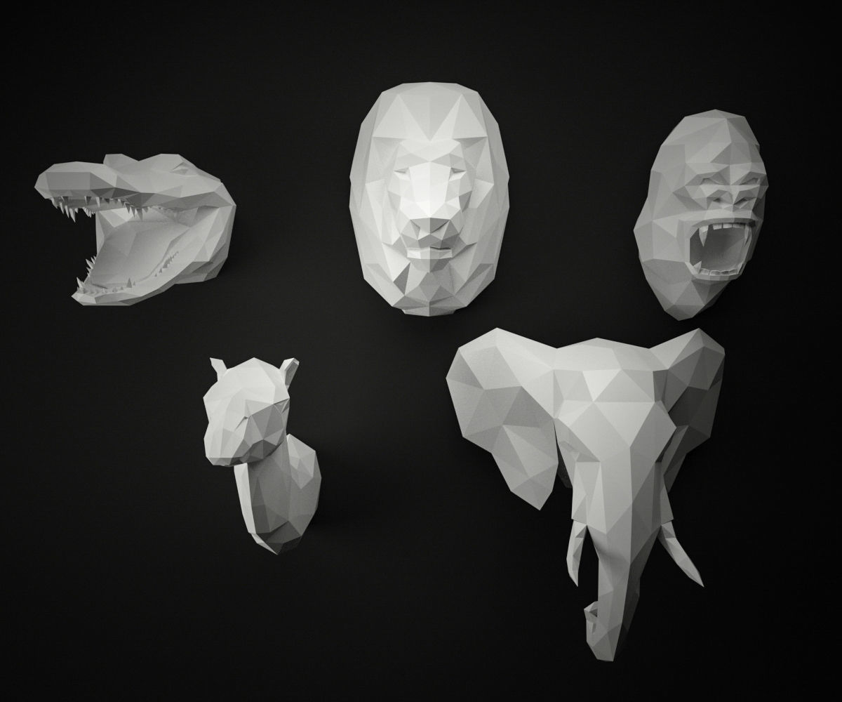 Low Poly Animal Heads SET 2 Low-poly 3D model_1
