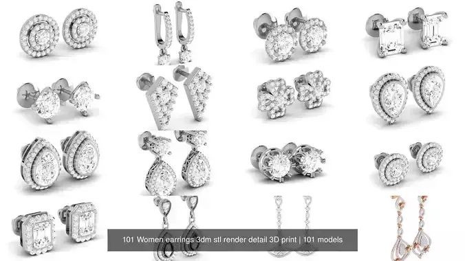 101 Women earrings 3dm stl render detail 3D print 3D Model Collection