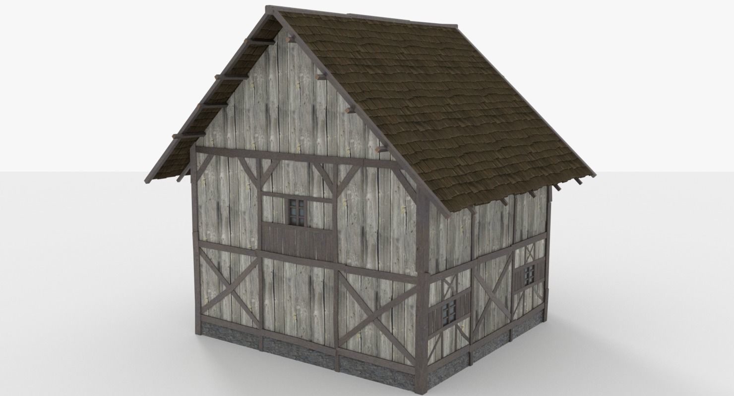 Wooden House Low-poly 3D model_2