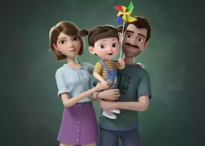 Cartoon Family Rigged V7 3D model