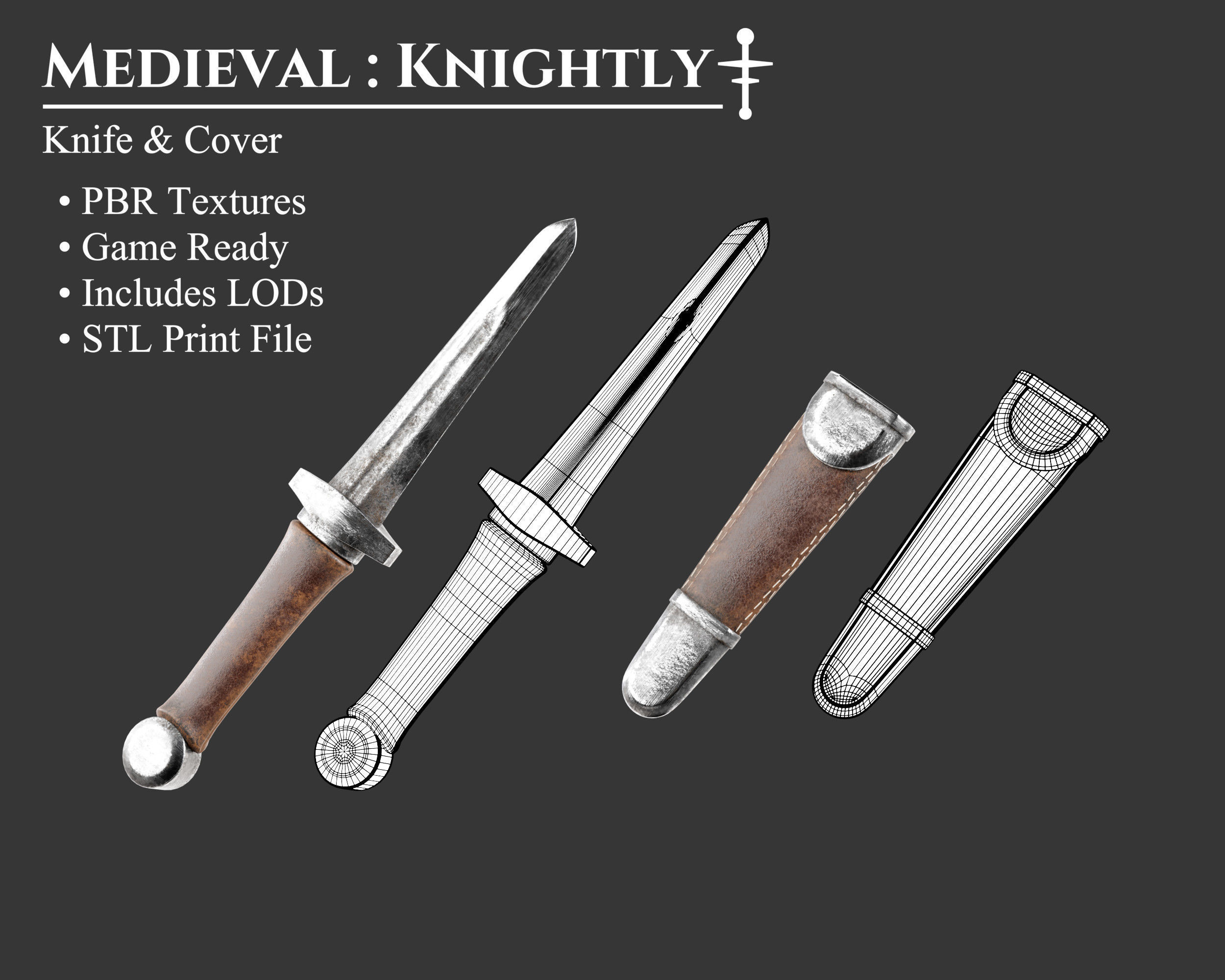 Medieval Knightly Weapon Knife Low-poly 3D model_1