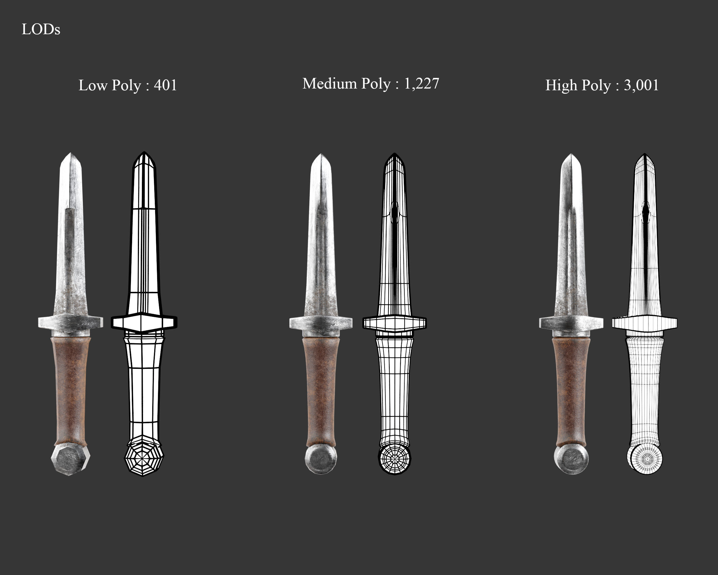 Medieval Knightly Weapon Knife Low-poly 3D model_2