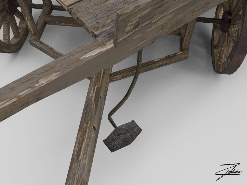 Wooden cart 3 Low-poly 3D model_8