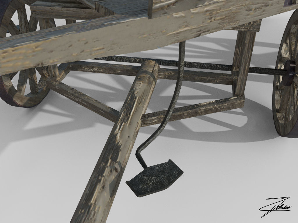 Wooden cart 3 Low-poly 3D model_7