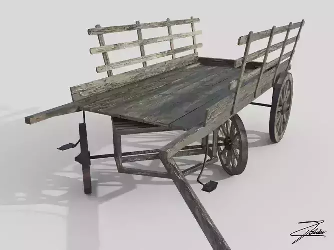 Wooden cart 3 Low-poly 3D model