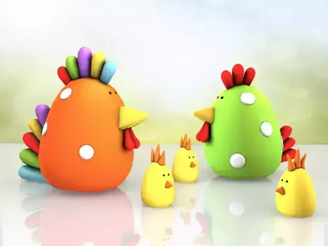 Colourful Easter Chick family - Low poly 3d Models