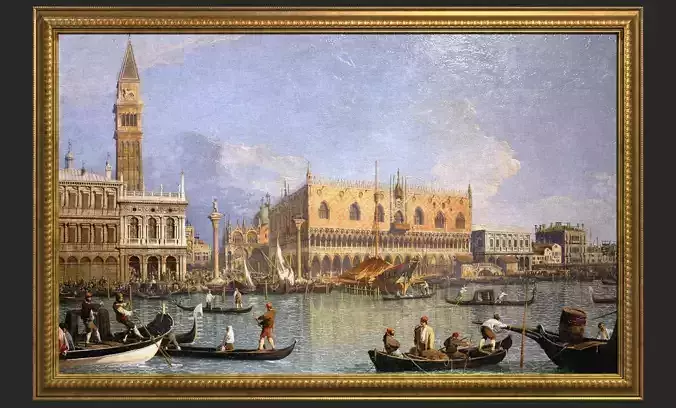 Gold Frame with Stretcher and Oil Painting