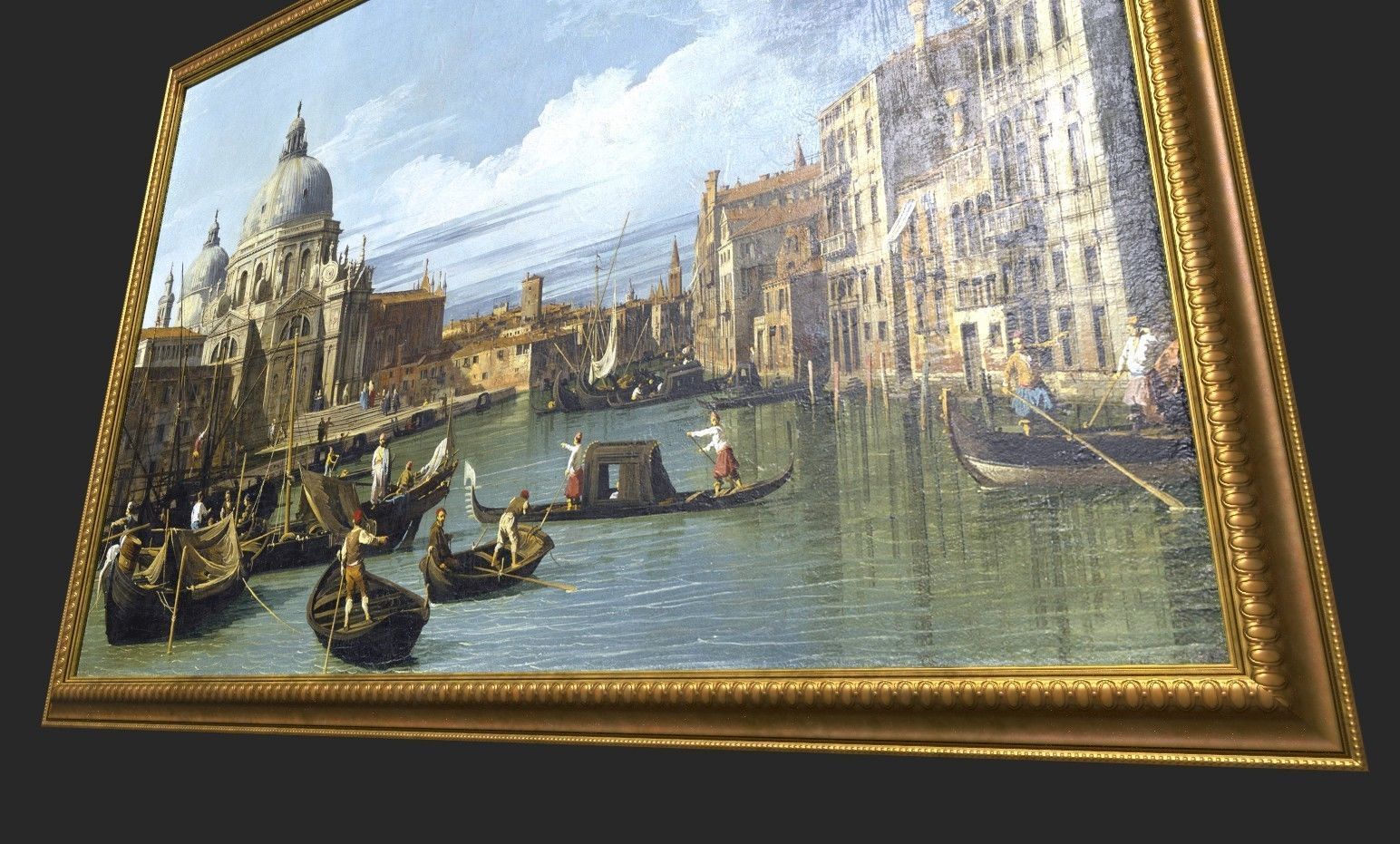 Gold Frame with Stretcher and Oil Painting Low-poly 3D model_4