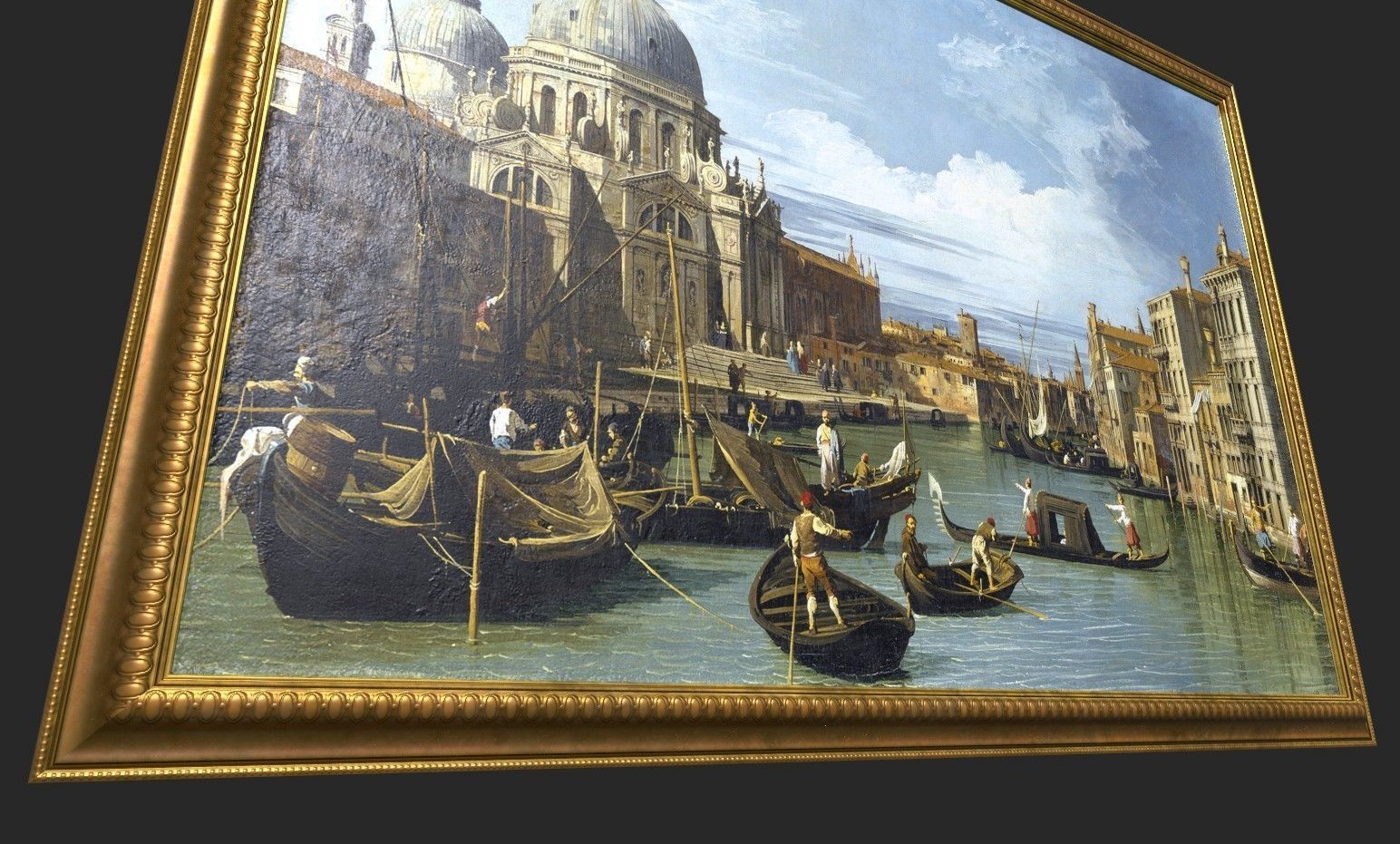 Gold Frame with Stretcher and Oil Painting Low-poly 3D model_3