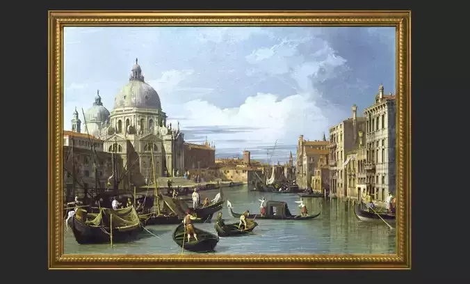 Gold Frame with Stretcher and Oil Painting