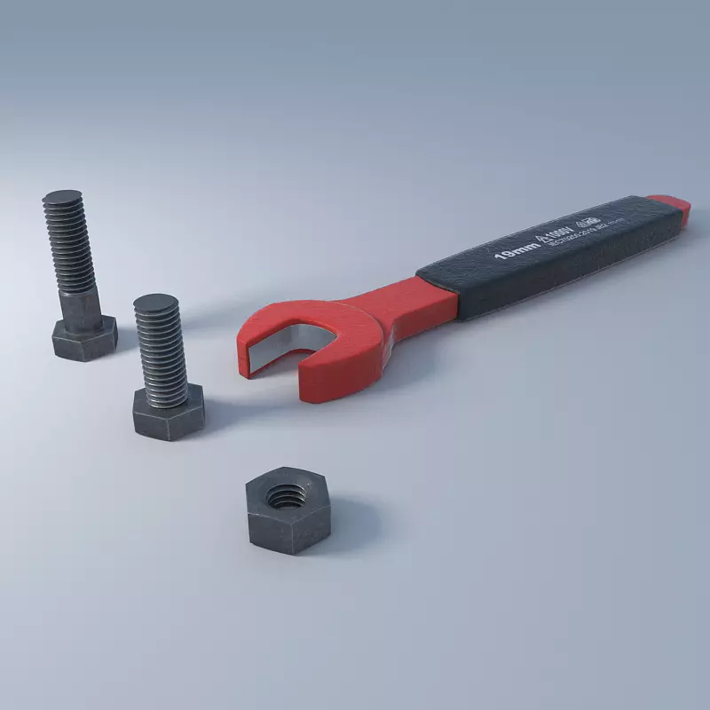 Wrench nut and bolts 3D model