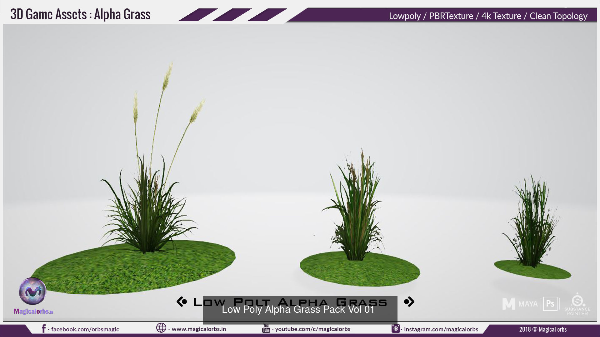 Low Poly Alpha Grass Mega Pack 9 in 1 3D Model Collection_1