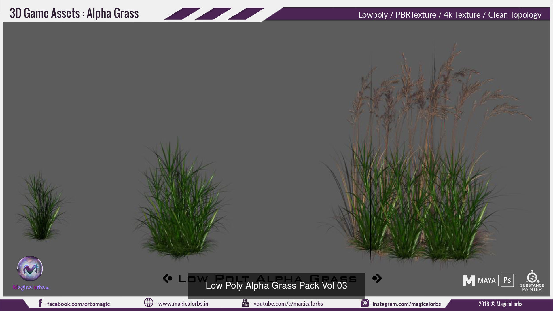 Low Poly Alpha Grass Mega Pack 9 in 1 3D Model Collection_3