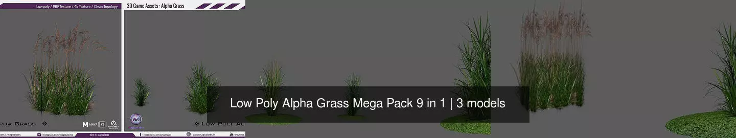 Low Poly Alpha Grass Mega Pack 9 in 1 3D Model Collection_0