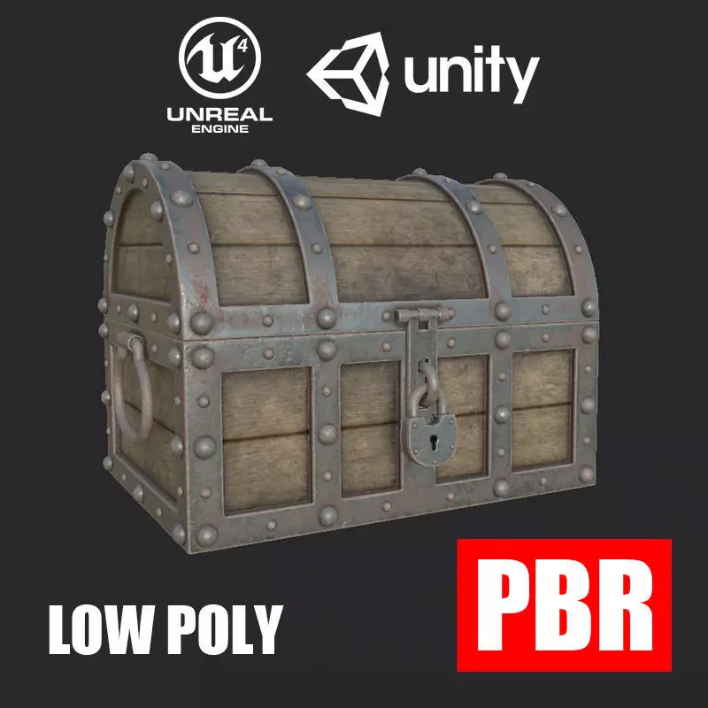 Treasure Chest Low Poly PBR Low-poly 3D model_0
