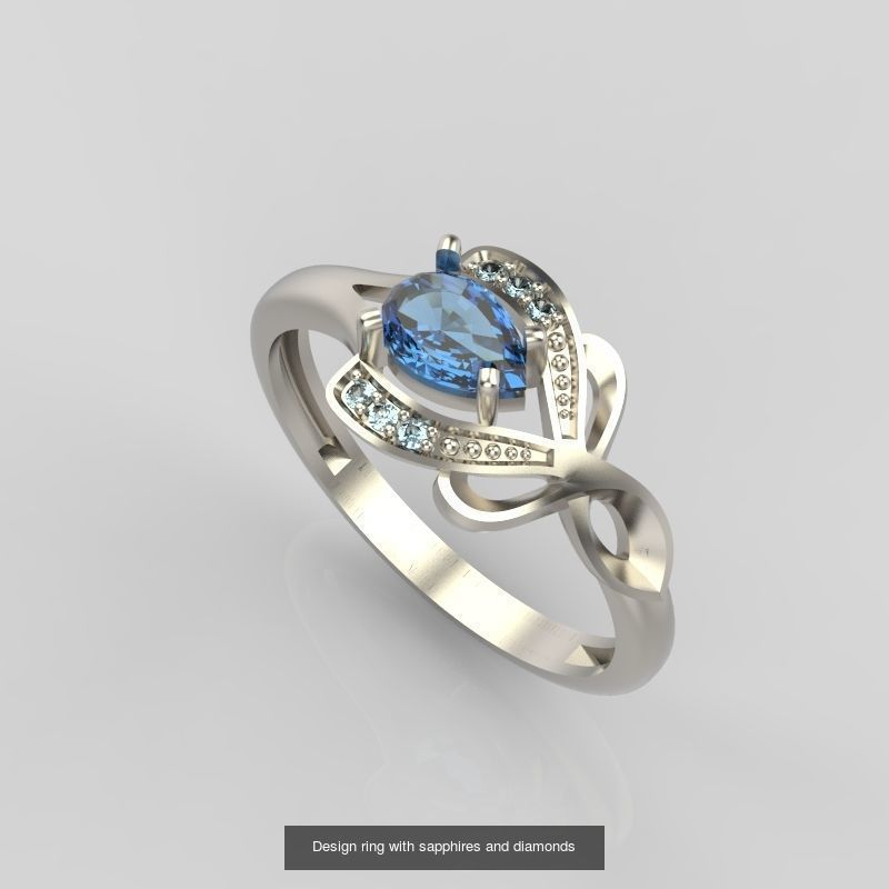 7 Women Gemstone rings set 3dm stl 3D print model 3D Model Collection_11